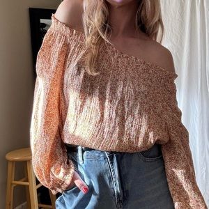 Wanderly Light Pink Floeal Off the Shoulder Blouse 🌸 size XL